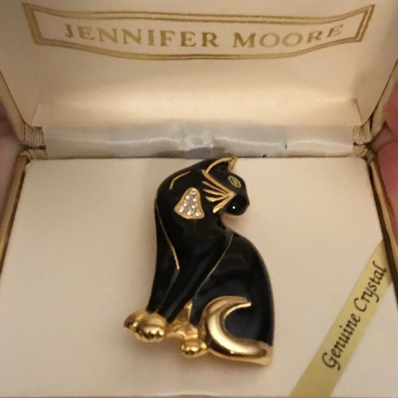 Vintage Jewelry - Vintage Jennifer Moore Cat Pin w Crystal Eyes